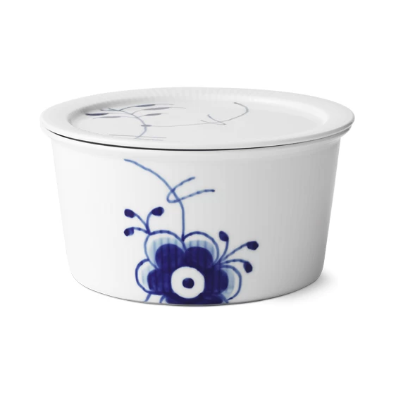 Royal Copenhagen Mega Blau Gerippt Ofenform Mit Deckel 1,00ltr. Rund Mittel